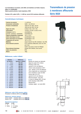 Transmetteurs de pression à membrane affleurante Série 8020