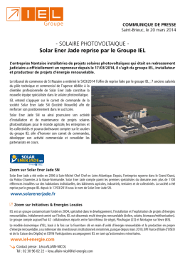 Solaire PHoToVolTaiQUe - Solar Ener Jade reprise par le Groupe IEL