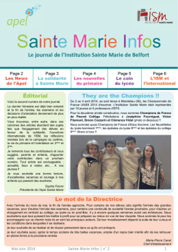 Télécharger la newsletter Sainte-Marie Infos n°2