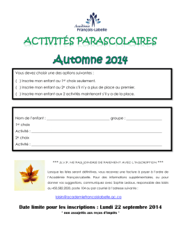 Activités parascolaires -Automne 2014 - Académie François