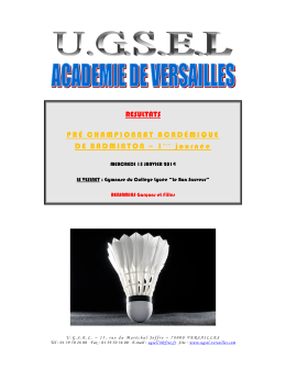 1 &egrave;re journ&eacute;e Ind du 15 Janvier 2014