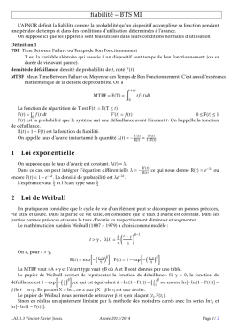 fiabilit´e – BTS MI 1 Loi exponentielle 2 Loi de Weibull