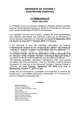 admissibilité Premier Cycle Yaounde 2014