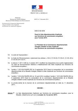 liste des commissaires enquêteurs de la Moselle màj au 05 05 2014