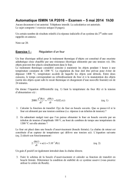Automatique ISMIN 1A P2016 – Examen – 5 mai 2014 1h30