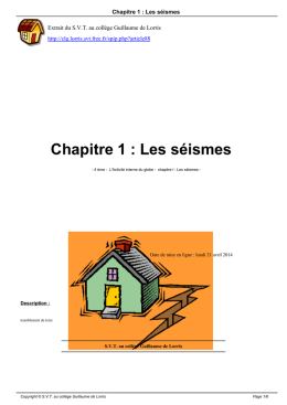 Chapitre 1 : Les séismes - SVT au collège Guillaume de Lorris