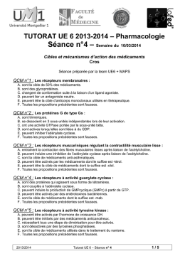 TUTORAT UE 6 2013-2014 – Pharmacologie Séance n°4