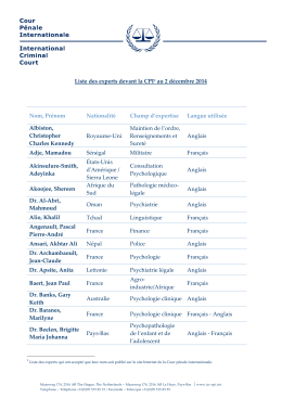 Liste des experts devant la CPI1 au 2 décembre 2014 Nom