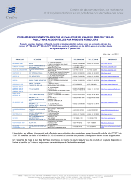 Liste des dispersants marins testés et validés par le Cedre