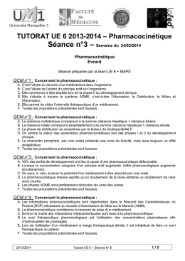 TUTORAT UE 6 2013-2014 – Pharmacocinétique Séance n°3