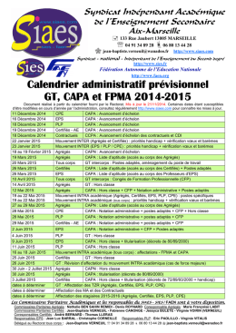 Calendrier prévisionnel des GT, CAPA, FPMA