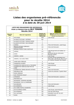 Listes des organismes pré-référencés pour la récolte 2014