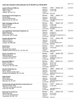 Liste des dossiers discontinués du 01-04-2014 au 30-04-2014