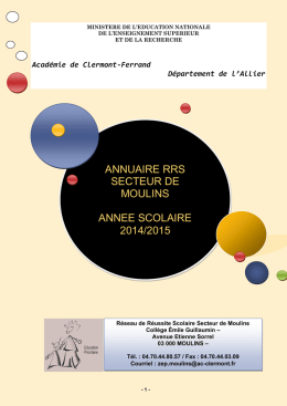 ANNUAIRE RRS SECTEUR DE MOULINS ANNEE SCOLAIRE 2014
