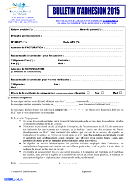Bulletin adhesion 2015 SMR - SLST – Sud Loire Santé au Travail