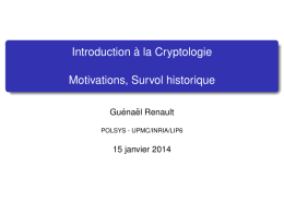 Introduction à la Cryptologie Motivations, Survol - PolSys