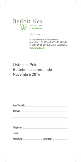 Liste des Prix Bulletin de commande Novembre 2014