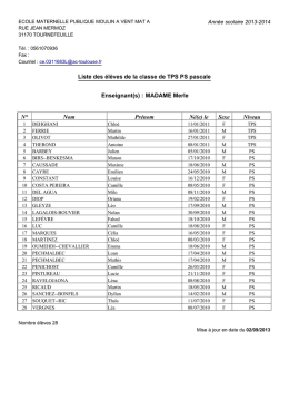 Liste des &eacute;l&egrave;ves de la classe de TPS PS pascale Enseignant(s