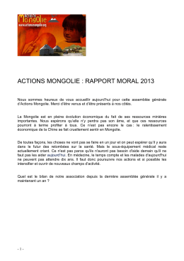 ACTIONS MONGOLIE : RAPPORT MORAL 2013