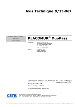 Avis Technique 9/13-967 PLACOMUR DuoPass