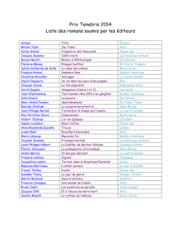 Prix Tenebris 2014 Liste des romans soumis par les éditeurs