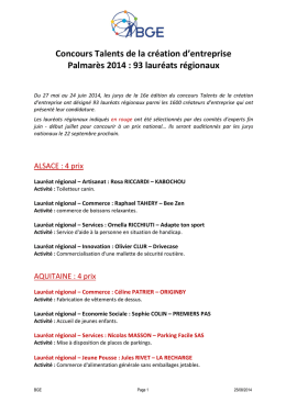 Le palmarès 2014 - Concours Talents