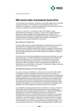 MSD reçoit le label «Top Employer Suisse 2014»