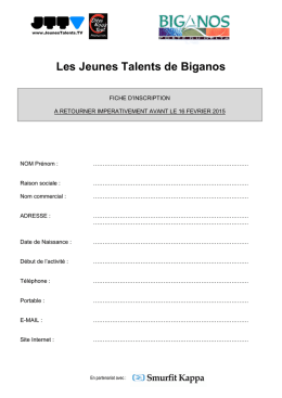 FICHE INSCRIPTION JT BIGANOS - Les Jeunes Talents de Biganos