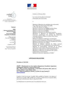Circulaire rectorale n°2015-032 - Ministère de l`éducation nationale