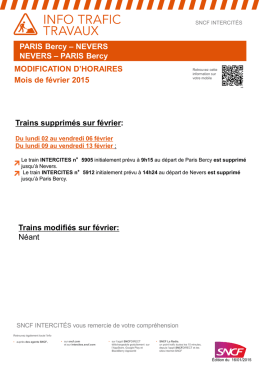 NFO TRAFIC: MODIFICATIONS HORAIRES PARIS Bercy