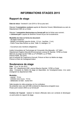 INFORMATIONS STAGES 2015 Rapport de stage