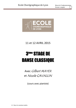3ème Stage De Danse Classique - Ecole Chorégraphique De Lyon