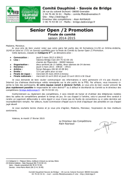 Senior Open /2 Promotion - Comité Dauphiné Savoie de Bridge