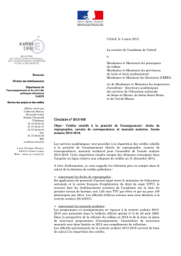Circulaire rectorale n°2015-050 - Ministère de l`éducation nationale