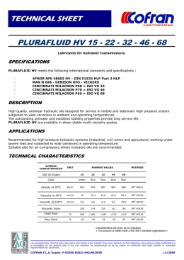 TECHNICAL SHEET PLURAFLUID HV 15 - 22 - 32 - 46 - 68
