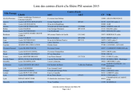Liste des centres d`écrit e3a filière PSI session 2015