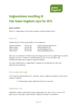 Valgkomitéens innstilling til Oslo Grønn Ungdoms styre