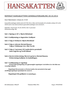 REFERAT HANSAKATTENS GENERALFORSAMLING 28.10.2014