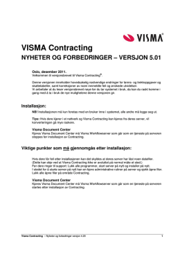 VISMA Contracting NYHETER OG FORBEDRINGER – VERSJON 5.01