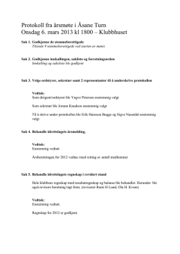 Protokoll fra årsmøte i Åsane Turn Onsdag 6. mars 2013 kl 1800