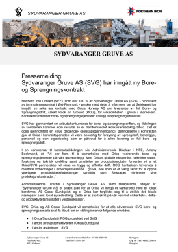 Pressemelding: Sydvaranger Gruve AS (SVG) har inngått ny Bore