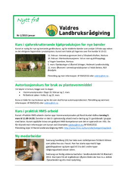 Nytt frå Valdres Landbruksrådgiving, nr. 1-2015