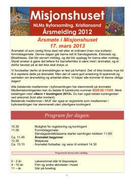 Årsmelding for 2012 - Misjonshuset i Kristiansand
