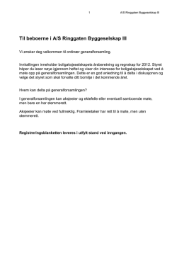 Innkalling 2013 - A/S Ringgaten Byggeselskap III