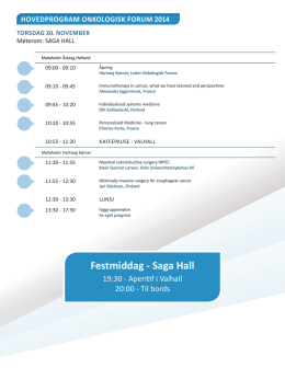 Festmiddag - Saga Hall - Onkologisk Forum 2014