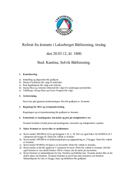 Referat fra årsmøte i Lakseberget Båtforening, tirsdag den 20.03.12