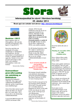 Informasjonsblad fra styret i Sloreåsen borettslag 29. oktober 2014