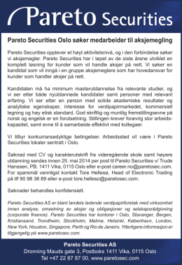 Pareto Securities Oslo søker medarbeider til aksjemegling
