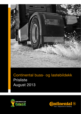 Continental buss- og lastebildekk Prisliste August 2013