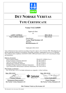 DET NORSKE VERITAS TYPE CERTIFICATE Vestas V112